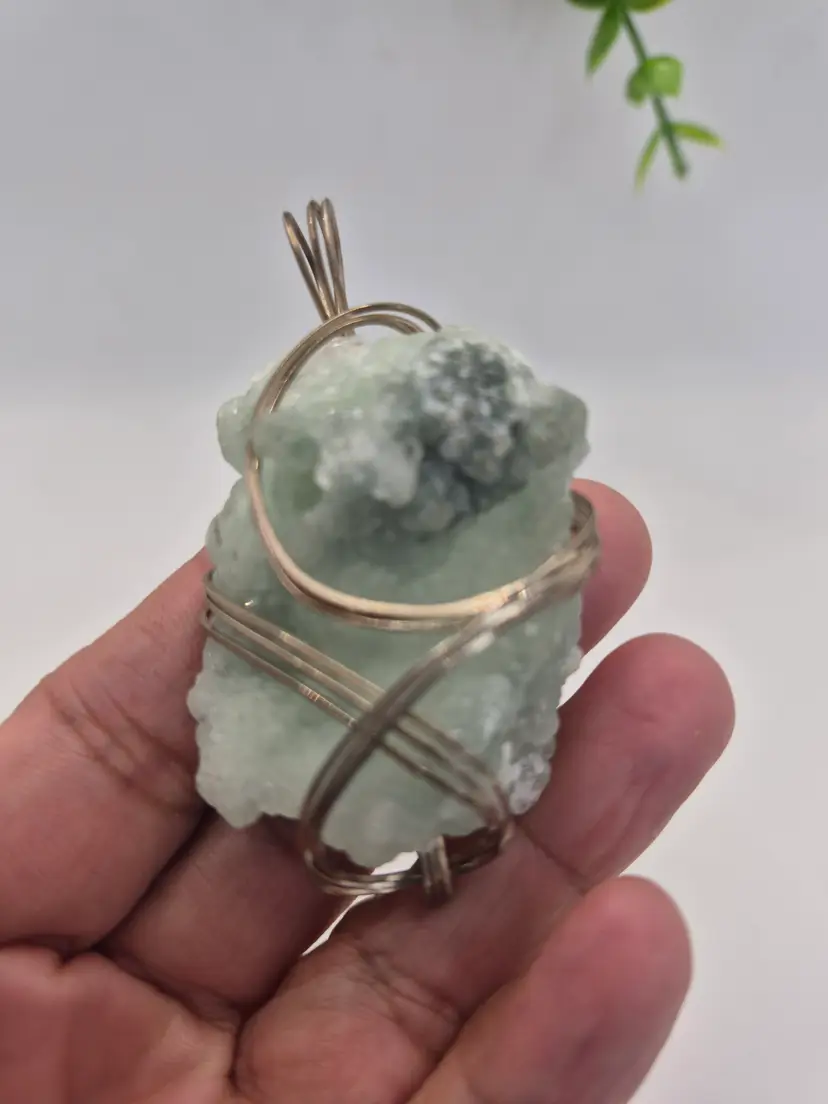 Sea Foam Green Agate Silvertone 2" Long