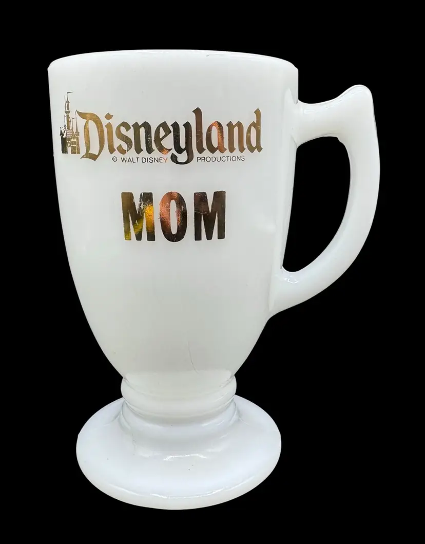 Vintage Disneyland Milk Glass Irish Coffee Mug Cup White Gold Footed Mom 8oz