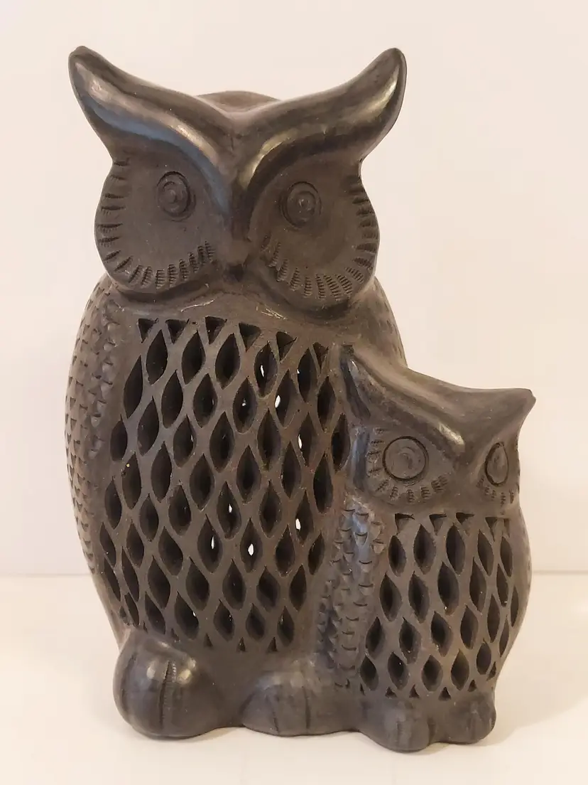 Barro Negro Black Pottery Owls Figurine