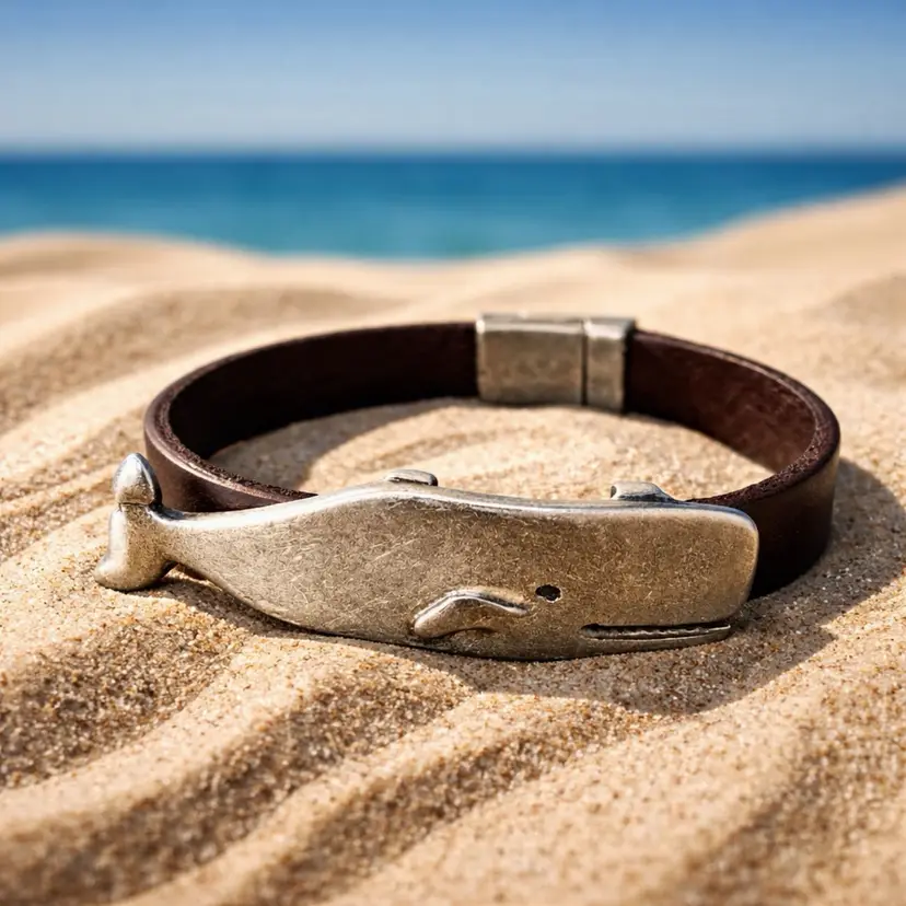 Beach Silver And Leather Whale Bracelet