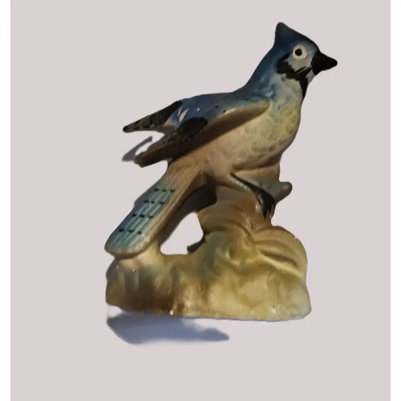 #01 - Vintage Bisque Blue Jay Figurine, E-7122 (Enesco?)