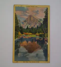 Vintage Yosemite National Park Linen Postcard - Half Dome from Sentinel Bridge Circa 1940's