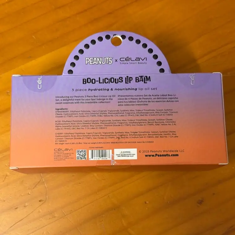 Peanuts X Celavi Halloween Boo-licious Lip Balm 3 Piece Oil Snoopy Cherry Rose