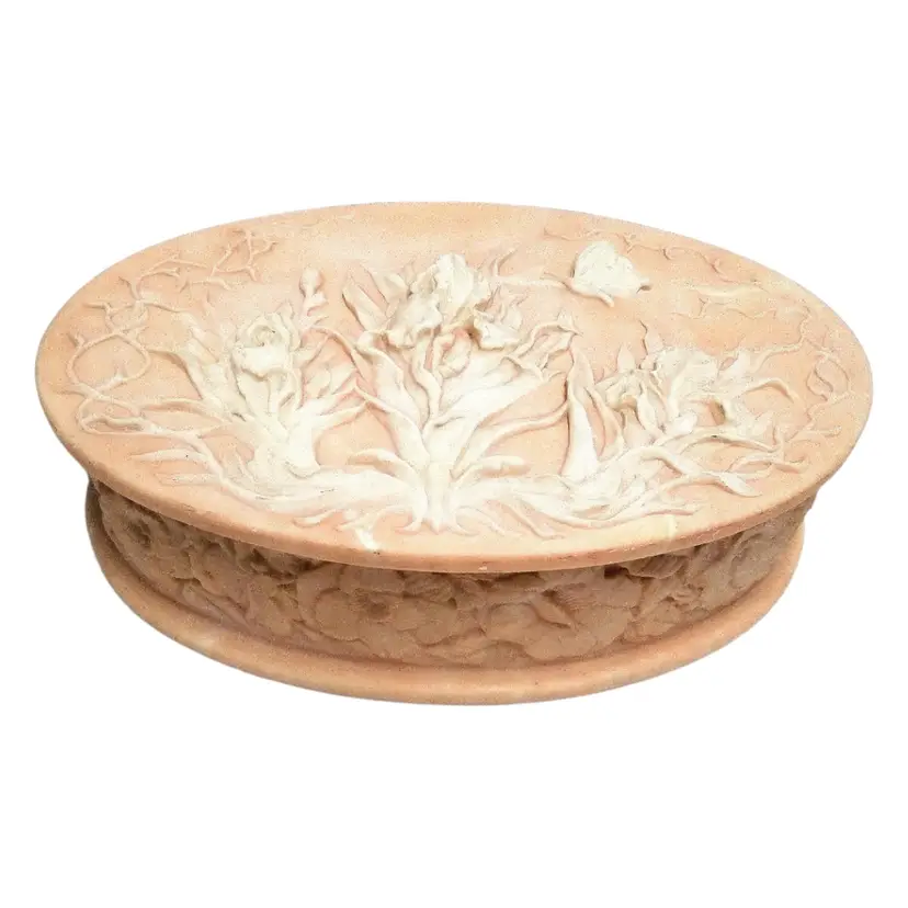 Incolay Stone Hinged Jewelry Box Carved Flowers