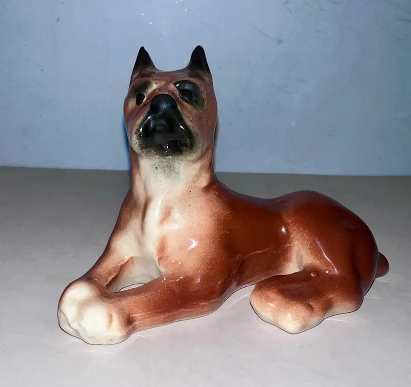 Vintage MCM Boxer Figurine Fawn With Black Face