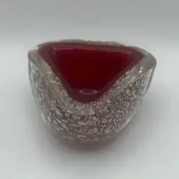 Vintage Murano Bullicante Controlled Bubble Art Glass Ashtray, 3.25” Wide x 2-1/2” Tall