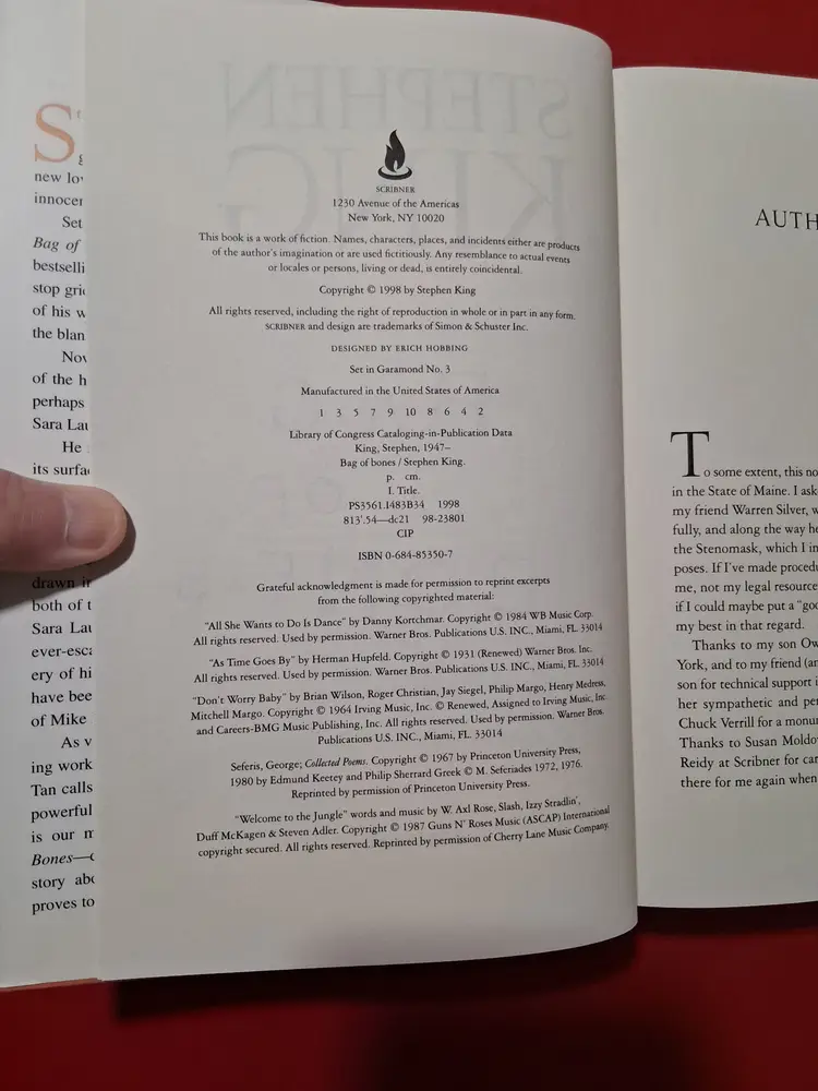 Bag of Bones ~ Stephen King ~ 1998 Hardcover with Dust Jacket