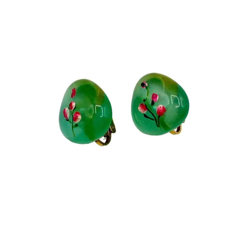 Acrylic Vintage Clip-on Earrings With Flowers 