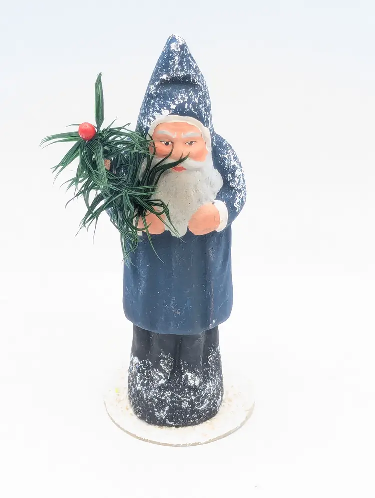 Ino Schaller Green Beaded Holly Leaf Santa German Paper Mache 6 inch
