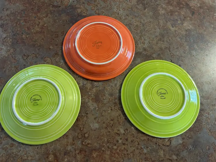 Homer Laughlin FiestaWare Set of 3 Bread/Salad Plates Two Lemongrass One Salmon