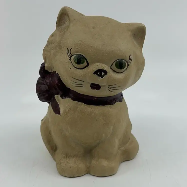 Cast Iron Cat With Bow Bank 5”
