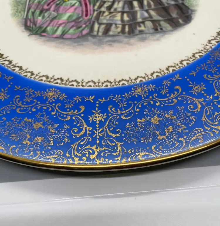 Vintage 1950s Century by Salem Blue 23 Kt Gold Godey's Ladies Plate 10.75"