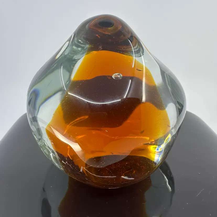 Art Glass Amber Sommerso Paperweight 3.5”