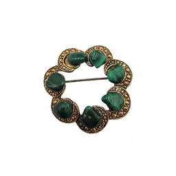 #10 Gold Tone Malachite Stone Brooch