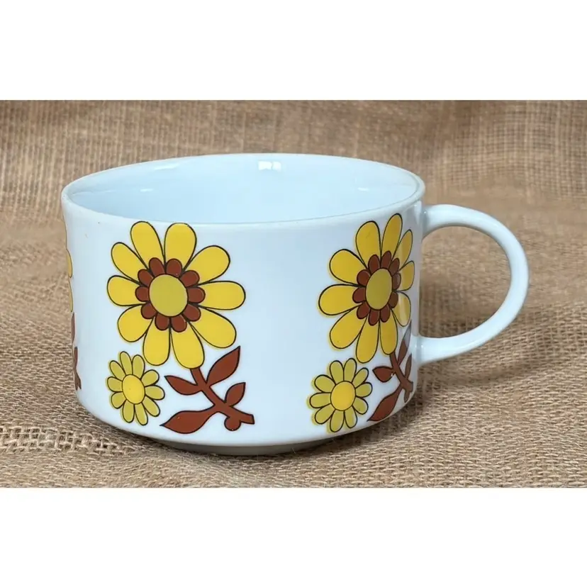 Vintage Sunflower Soup Mug Floral Flower Power 70s Mid Century Boho Cottagecore
