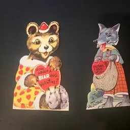 Two USED Mechanical anthropomorphic VTG 1950-60's Valentines Bear & Wolf  bjkfinn