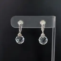 Vintage Clip On Earrings Clear Faceted Ball Dangle Elegant