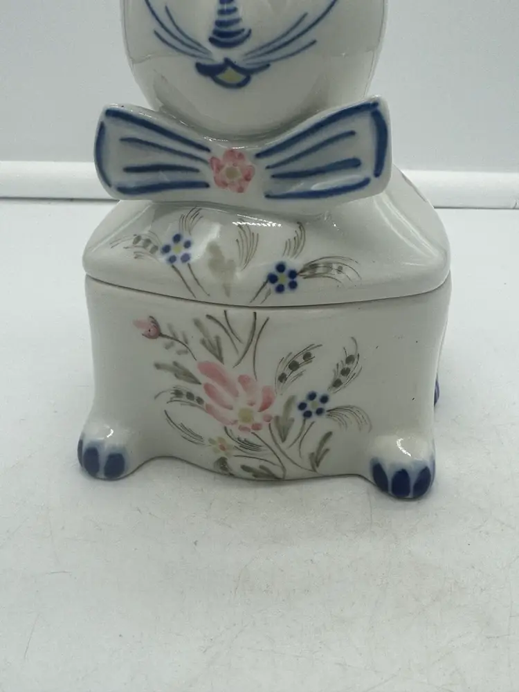 Vintage Ceramic Cat Shaped Covered Dish Trinket Box Portugal