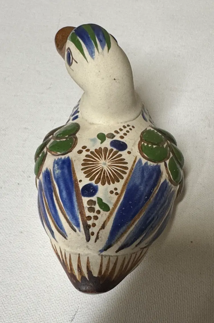Tonala Mexican Pottery Bird Hand Painted Folk Art Signed 7” long