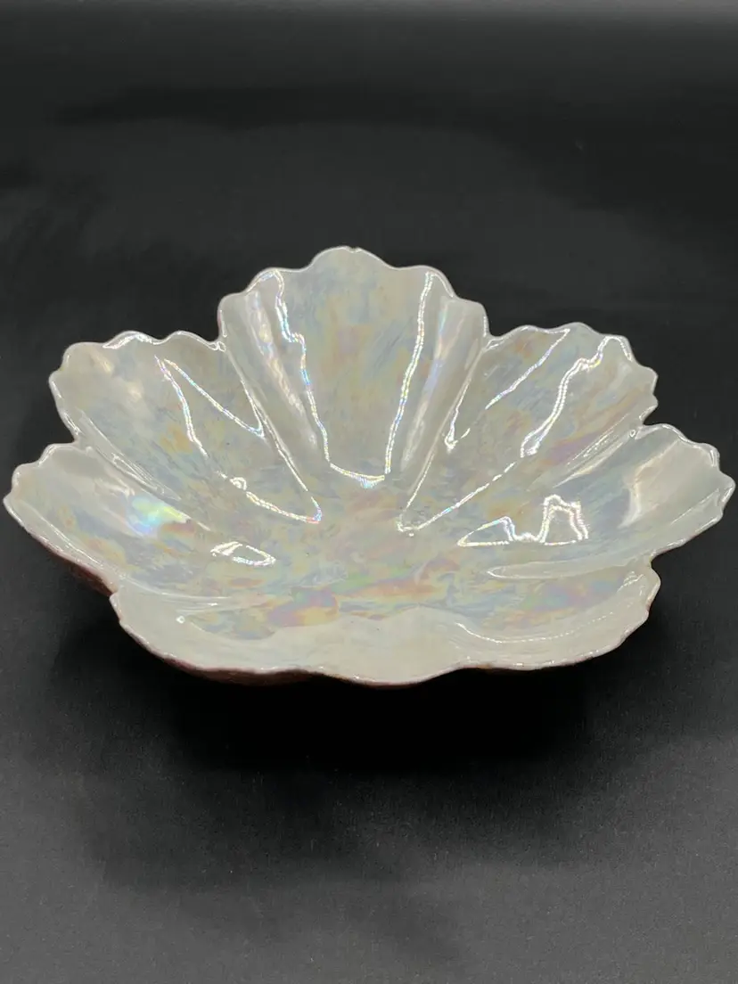 Antique Austrian Lustre Scalloped Porcelain Footed Dish 6.5β