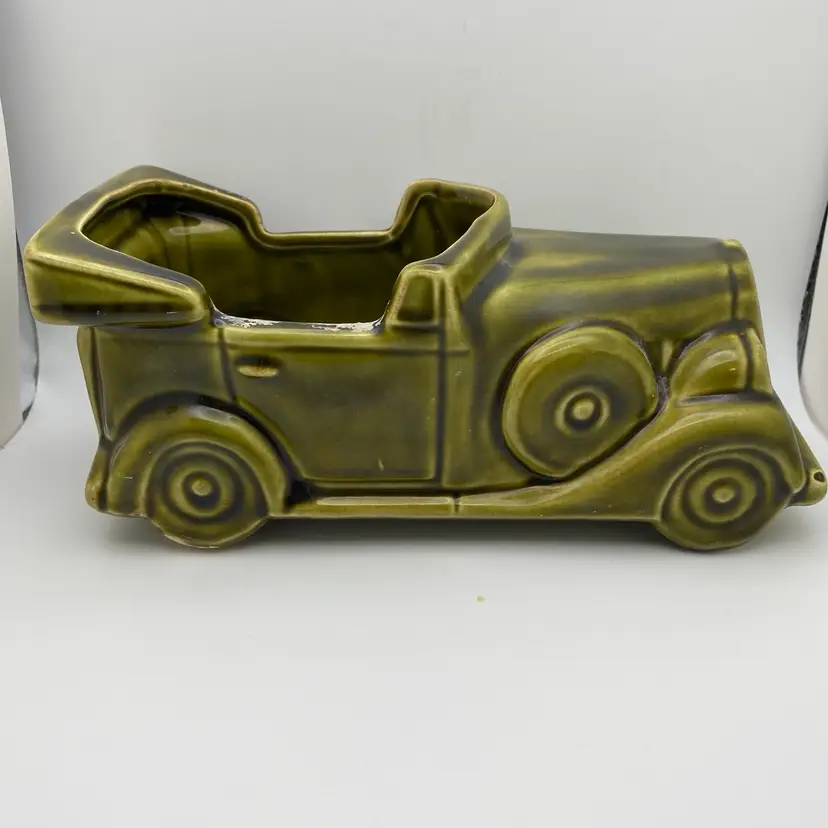 vintage Planter Floraline #532 Green Car Shape Roadster Ceramic Pottery Vase USA