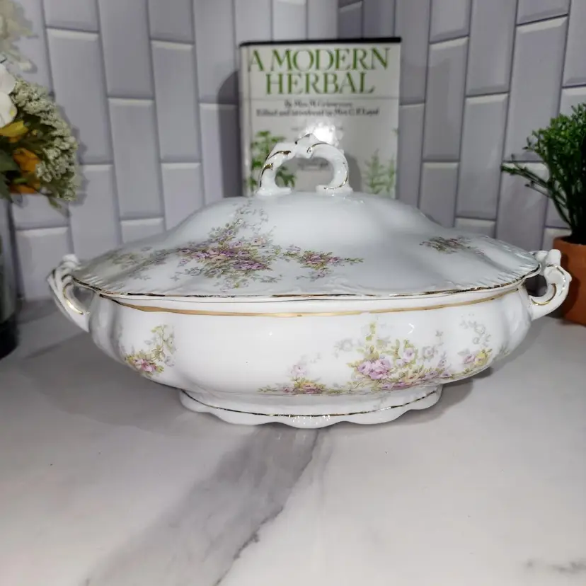 Vintage Floral Serving Dish with cover by Lewis Strauss & Sons, Austria