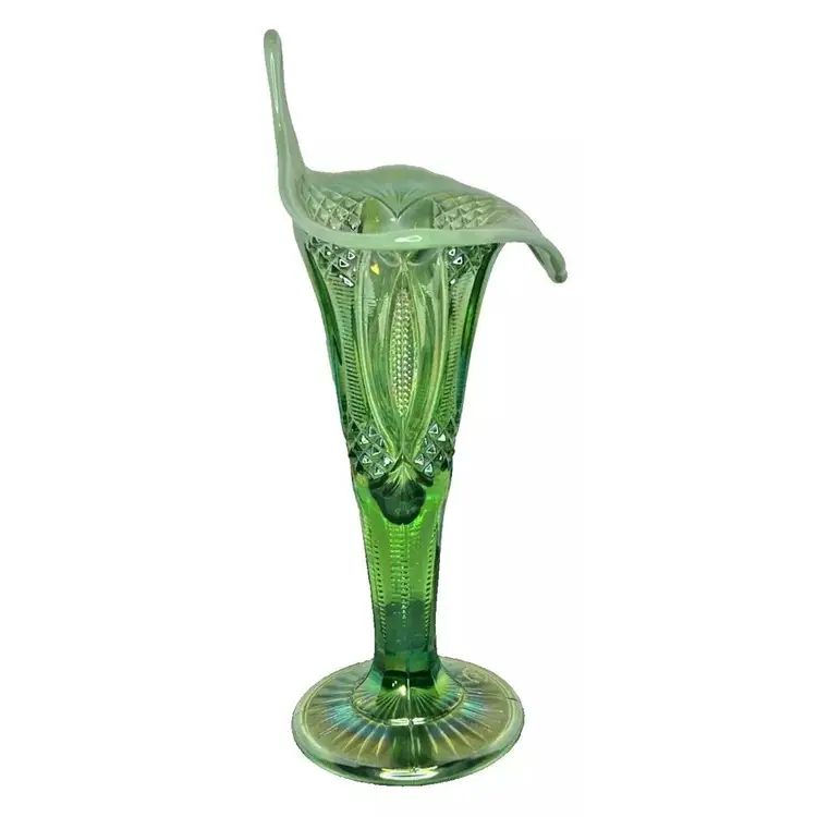 Vintage Mosser Vaseline Jack In The Pulpit Vase Opalescent Diamond & Zipper Pattern ~ UV Reactive