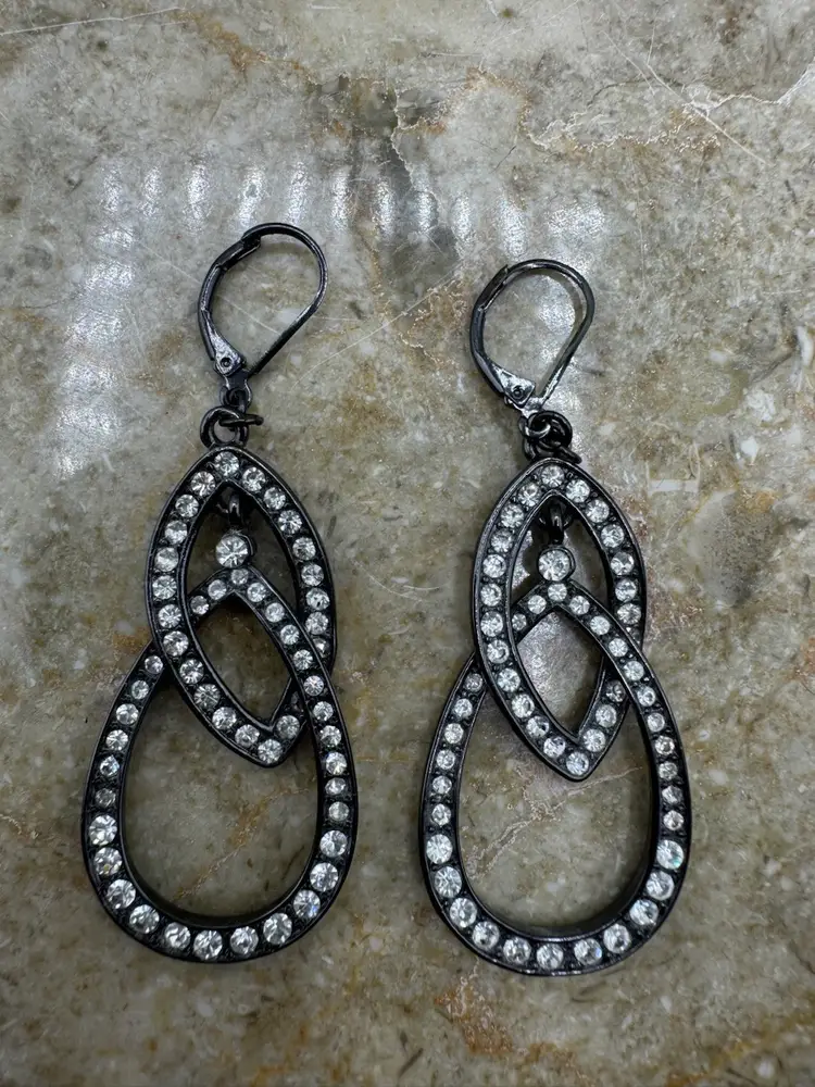 Premier Design “Dynamite” Gunmetal Grey Rhinestone Earrings