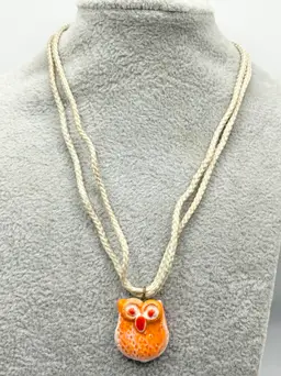 Vintage porcelain owl collar necklace