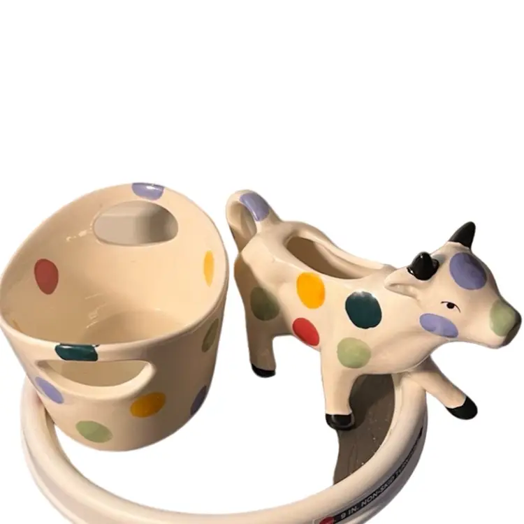 Pottery Cow Creamer And Bowl