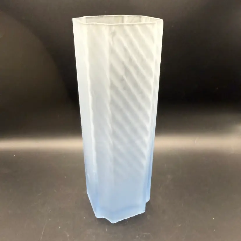 Vintage Blue Satin Glass Vase By Balos- 7 1/2 In