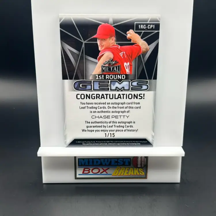 Chase Petty Auto 1/15 Silver Crystals 2024 Leaf Metal Cincinnati Reds MBBCRD