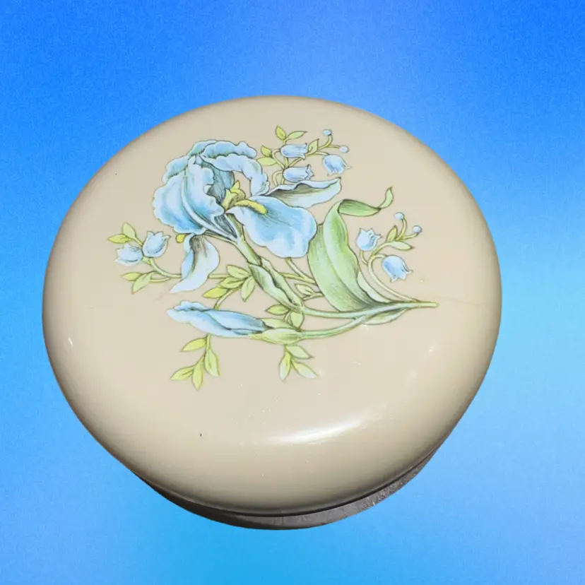 Vintage Avon "The Vanity Collection" Beauty Dust powder Container with floral design. Empty