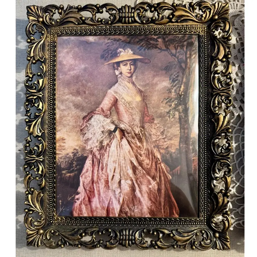 12x10 plastic ornate frame, plastic covering replica print of famous 18th-century painting "Portrait of Mary, Countess Howe" by Thomas Gainsborough