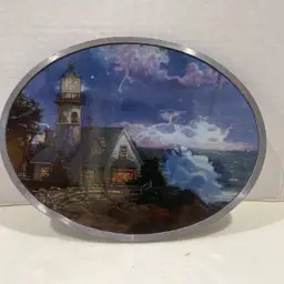 Suncatcher Oval Painted Glass Lighthouse Chain 7x9"