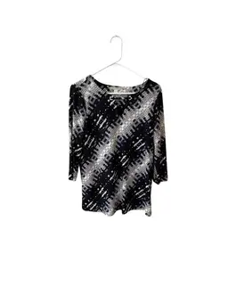 Dana Buchman Black Blue Grey Geometric Top Size Medium