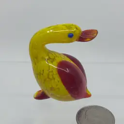 Small Art Glass handblown Duck/Goose red yellow blue eye figurine 2”