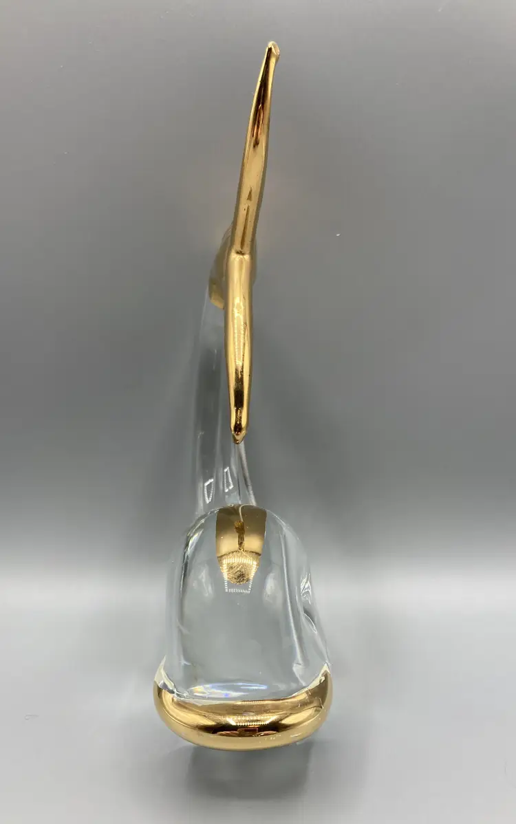 Murano Glass Dolphin Whale Fish Figurine Sculpture Paperweight with Gold Trim and Original Sticker - Vintage