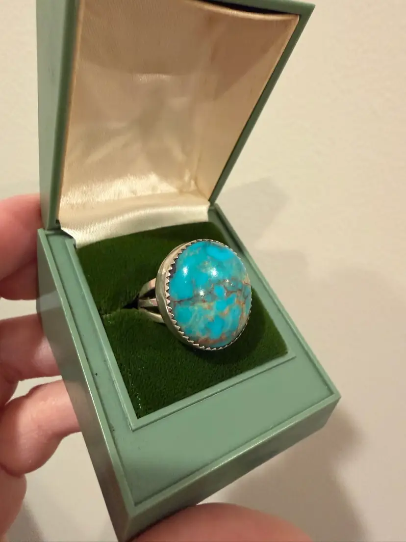Vintage Sterling Silver Ring W/Blue Stone Size 6.5”