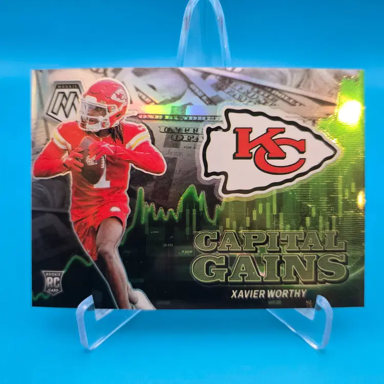 Xavier Worthy RC Silver Prizm Capital Gains 2024 Panini Mosaic #25 Kansas City Chiefs