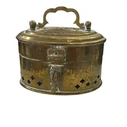 Vintage Round Brass Cricket Box Pierced Hinged Latch Trinket Potpourri