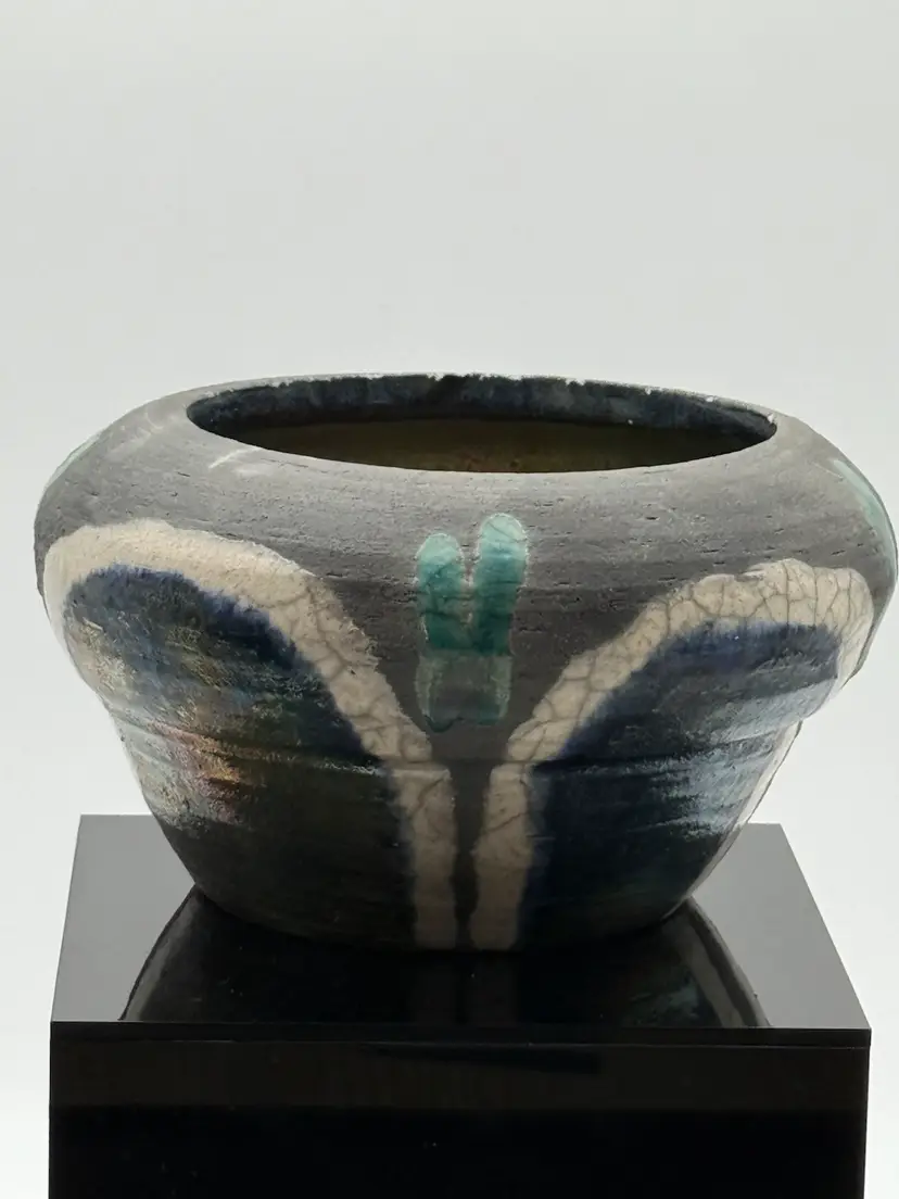 Studio Pottery Raku Bowl Metallic Glaze Signed