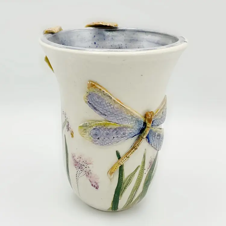 Dragonfly Studio Pottery Vase Artist Signed, J.Praznik