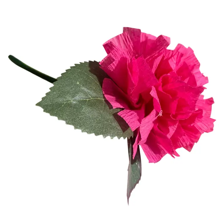 Vibrant Crepe Paper Flowers Made By Me Fuchsia Pink Color Marigold Carnation Blossom 3.5-4” Diameter Blossom And 5.5-6” Tall Overall