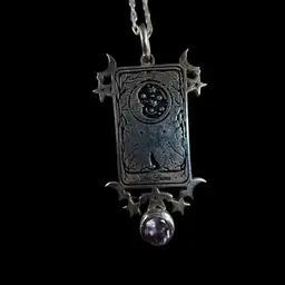 Linerworks "Tiny La Luna" 925 sterling silver necklace with a round-cut amethyst stone And Chain