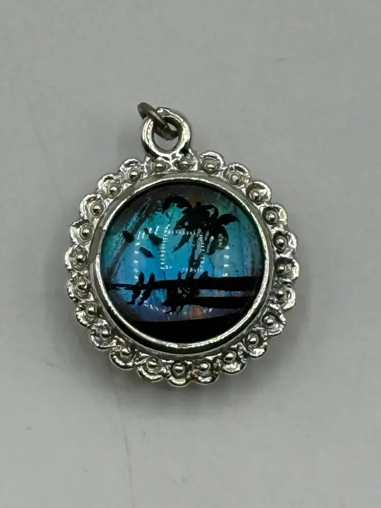 Silver Tone Butterfly Wing Pendant Palm Trees Scottie Dog