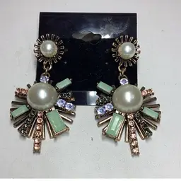 Rhinestone & Faux Pearl Statement Pierced Earrings