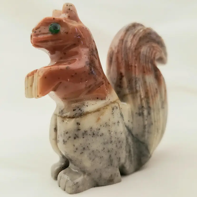 Tree Squirrel Figurine Fetish Stone Hand Carved Unbranded 2¼" Tall Approximately with Crack