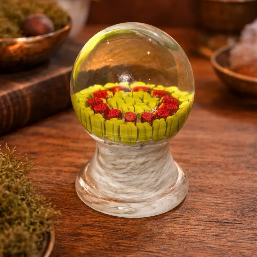 Murano Glass Fratelli Toso Door Knob Paperweight Shamrocks Berries 4” Pedestal