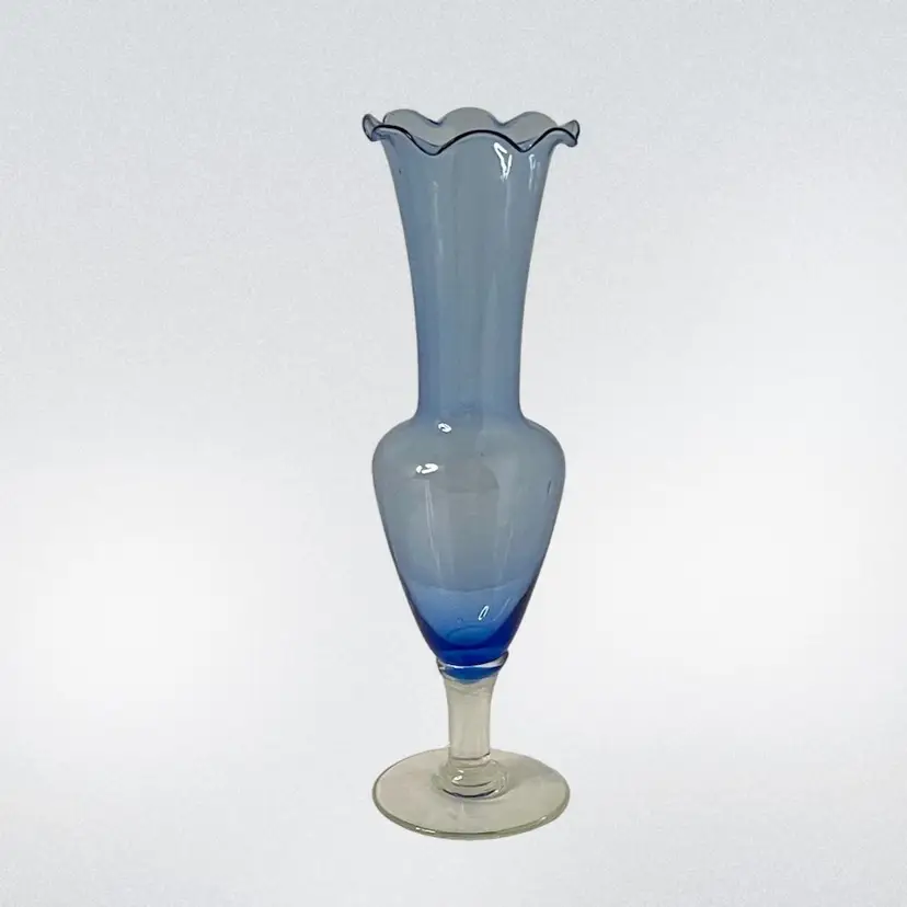Bud Vase Light Blue Ruffle Edge Hand Blown